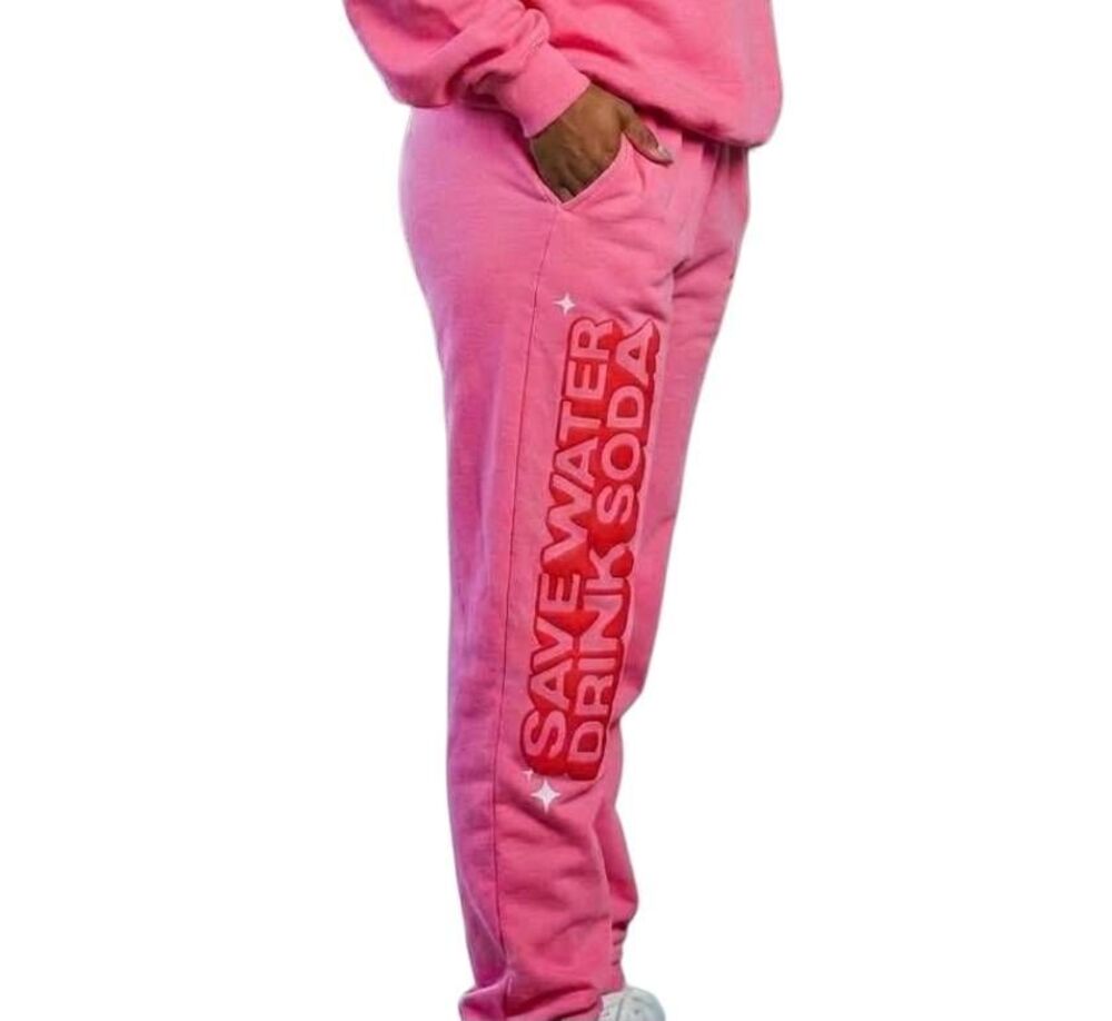 Poppi "Save Water Drink Soda" Pink Graphic Sweatpants Joggers - Size Small